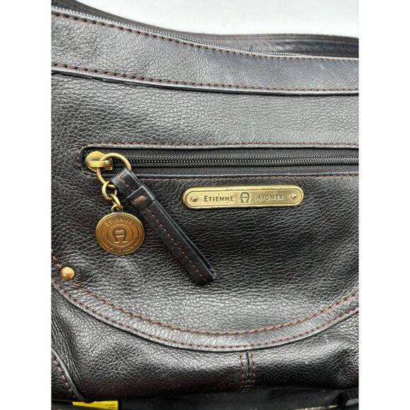 Etienne Aigner Black Leather Shoulder Bag Purse With Adjustable Strap & Front Po - Picture 2 of 7